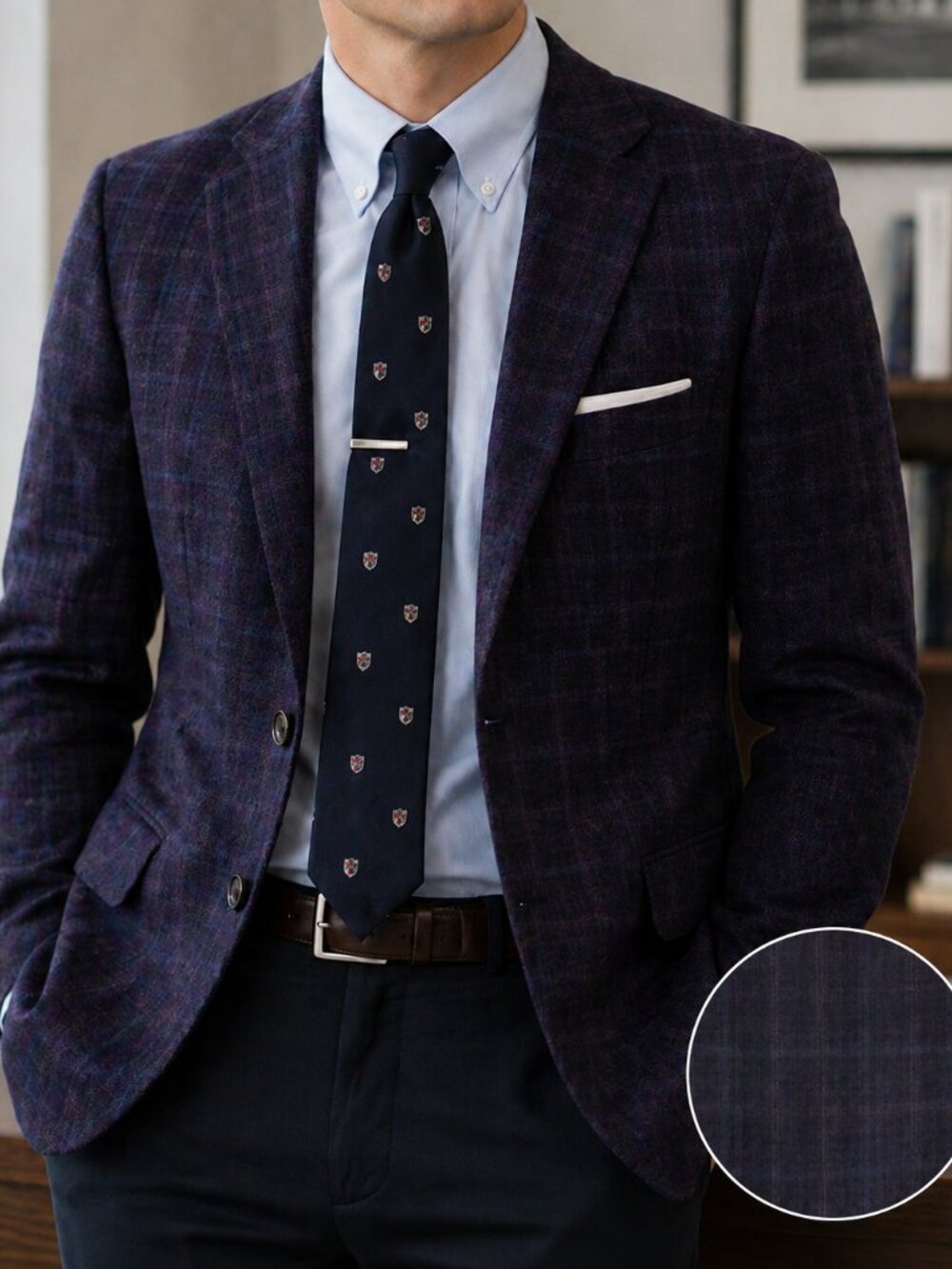 Calvin Klein Men's Blazer Sport Coat Jacket Size 46R Burgandy Blue Wool Blend